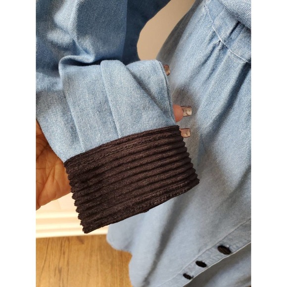 Vintage Fads Solid Blue 100% Cotton Collared Long Sleeve Casual Maxi Dress 12 - Picture 7 of 12